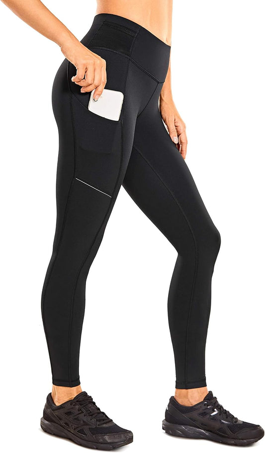 Womens Hugged Feeling Workout Compression Leggings 28" - High Waisted Gym Tummy Control Athletic Pants Pockets
